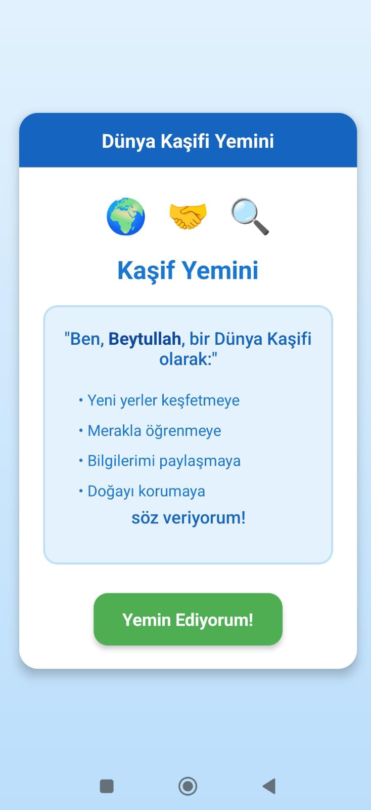 Kaşif Yemini Ekranı